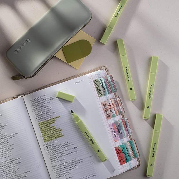 DIVERSEBEE Bible Highlighters with Soft Chisel Tip, 5 Pack Single Color Pens No Bleed, Quick Dry, Cute Aesthetic Markers for Bible Study Journaling Supplies (Green)