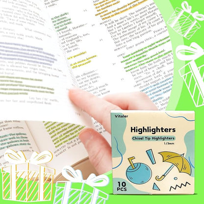Vitoler 10Pack Bible Highlighters, Cute Assorted Colors Pastel Highlighters No Bleed Chisel Tip Highlighter for Aesthetic School Supplies