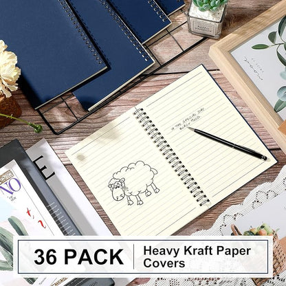 Yahenda Spiral Notebook Bulk A5 Journal Lined 8.3'' x 5.5'' Writing Composition Paper Small Notepad Subject Notebook for Students Office Business Back to School Supplies(Deep Blue,36 Pcs)