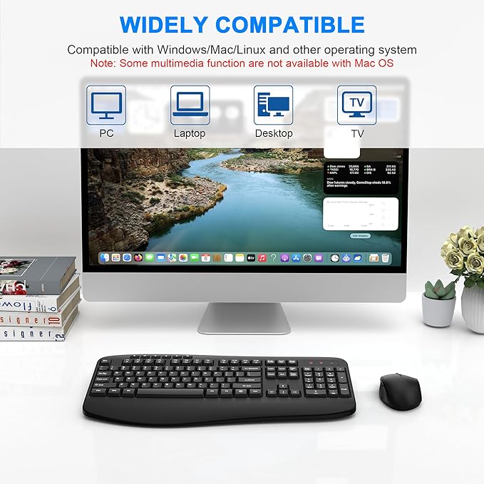 Wireless Keyboard Mouse Combo, EDJO 2.4G Full-Sized Ergonomic Keyboard with Comfortable Palm Rest and Optical Wireless Mouse for Windows, Mac OS PC/Desktops/Laptops (Black)
