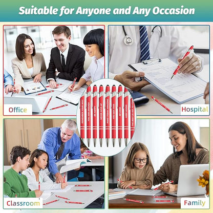 20 Piece Inspirational Pens Kit with Stylus Tip & Sayings – 10 Motivational Pen + 10 Individual Bags – Uplifting Quote & Positive Ideas – For Teachers, Office, School, Meetings, Team (Christmas Red)
