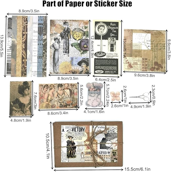 200 Pieces Vintage Ephemera Scrapbooking Supplies Pack for Journaling, Decoupage Paper Scrapbook Stickers Kit for Bullet Junk Journal Planners Collage Craft Notebooks Album (Retro)
