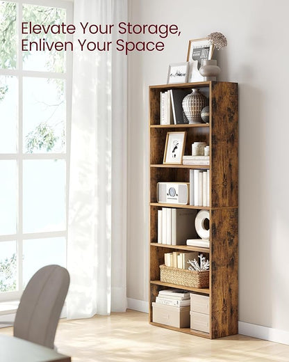 VASAGLE CUSTOS Collection - Bookshelf, 6-Tier Bookcase, Book Shelf, Open Storage Shelf, 9.4 x 23.6 x 63.3 Inches, for Living Room, Home Office, Dinning Room, Rustic Brown ULBC166X01