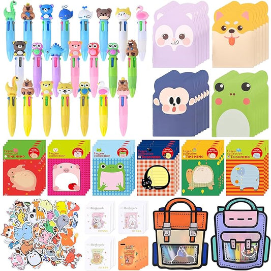 170 Pcs Cute Return Gifts Party Favors Supplies, Birthdays Gifts from Teacher, Cute Cartoon Animal Stationery Set for Classroom Gifts, with Goodie Bags School Classroom Rewards.