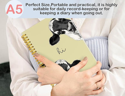 Cow Notebook Journal,Yellow Cute Animal Notebook Journal for School Women Teen Girls Kids,Gifts for Cow Lovers,Hardcover Spiral Notebooks for Work Notes Journaling,5.5x8.3 Inch