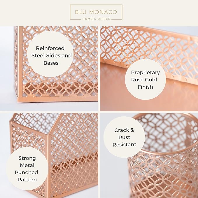 BLU MONACO Rose Gold Desk Organizer Set – 6-Piece Desk Accessories for Mail, Sticky Notes, Pens, Magazines & Documents