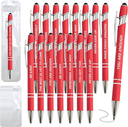 200 Piece Inspirational Pens Kit with Stylus Tip & Sayings – 100 Motivational Pen + 100 Individual Bags – Uplifting Quote & Positive Ideas – For Teachers, Office, School, Meetings, Team Events(Red)