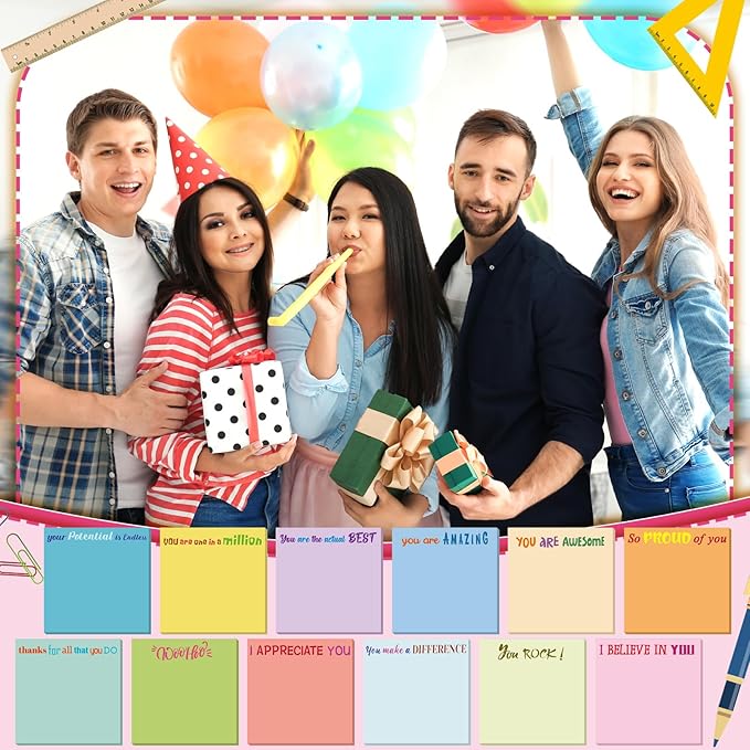 Yinder 24 Pcs Inspirational Sticky Notes Christmas Stocking Stuffers Motivational Sticky Notes Pad Employee Appreciation Gift Bulk for Teacher Nurse Coworker Office 3 x 3'' (Thank You,Elegant Color)