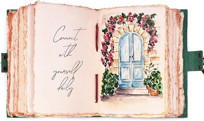 LEATHER VILLAGE Leather Bound Vintage Journal for Women & Men - Book of Shadows - Lock Closure - 200 Pages of Antique Deckle Edges Handmade Paper - Turquoise Color - 7 X 5 inches