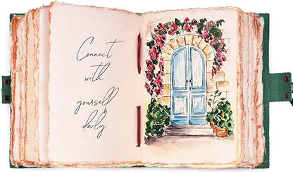 LEATHER VILLAGE Leather Bound Vintage Journal for Women & Men - Book of Shadows - Lock Closure - 200 Pages of Antique Deckle Edges Handmade Paper - Turquoise Color - 7 X 5 inches