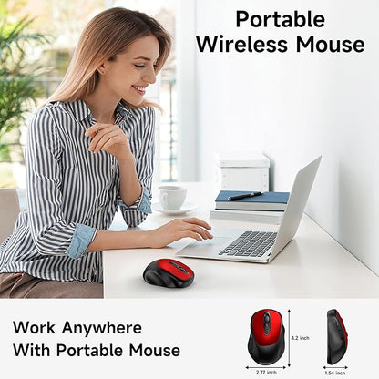 memzuoix Wireless Mouse, 2.4GHz Nano Receiver, 3 DPI Levels (800/1200/1600), 6 Buttons, Compatible with PC/Mac/Laptop - Red