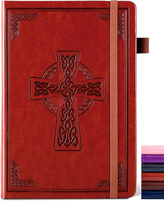 CAGIE Leather Lined Journal Notebook for Men & Women, Debossed Cross, 320 Pages 100 GSM Thick Paper, A5 Hardcover Journaling Notebooks for Writing, 5.7'' X 8.3'' Diary, Rust Brown