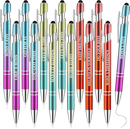 Zonon 12 Pcs Inspirational Pens Bulk Funny Ballpoint Pen with Stylus Tip Motivational Gifts for Christmas Teacher Coworkers Nurse School Office Supplies(Plating Color,Motivational Style)