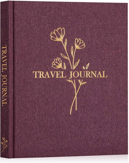 Lanpn Travel Photo Journal Notebook for Women Men, Linen Travel Log Diary Scrapbook Memory Book with Prompts, Anniversary Journals Traveling Gifts (Burgundy, 110 Pages)