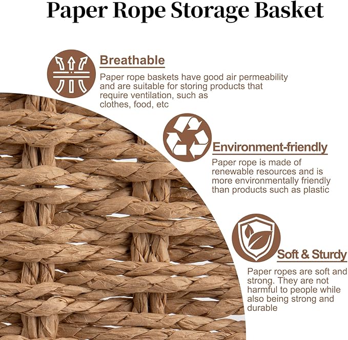 OIAHOMY Wicker Storage Basket with Lid & Lock, Lidded Storage Bins, Decorative Baskets for Organizing, Set of 2-Natural