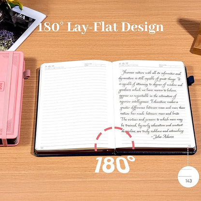 CAGIE Leather Lined Journal Notebook for Men & Women, Debossed Cross, 320 Pages 100 GSM Thick Paper, A5 Hardcover Journaling Notebooks for Writing, 5.7'' X 8.3'' Diary, Pink