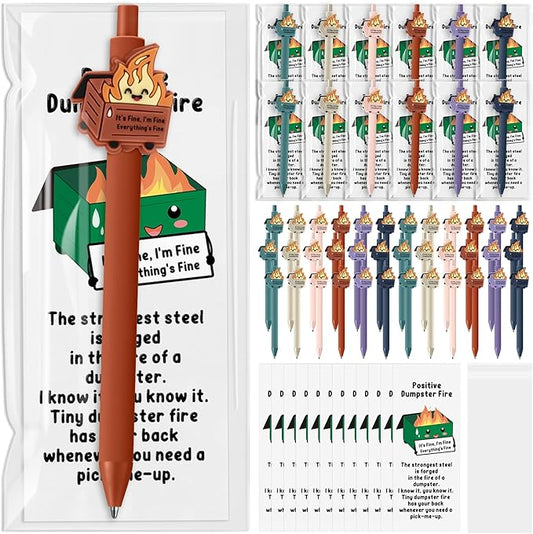 48 Sets Dumpster Fire Gifts Funny Dumpster Fire Ballpoint Pens and Bookmarks Bulk Emotional Support Gift for Christmas Office Desk Accessories Work Coworkers Team Employee Staff Teachers