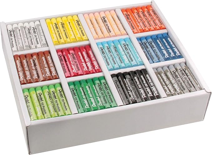 Pentel PHN12CP Oil Pastel Set with Carrying Case,12-Color Set, Assorted, 432/Pack