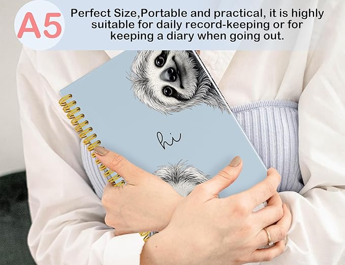 Sloth Notebook Journal,Blue Cute Animal Notebook Journal for School Women Teen Girls Kids,Gifts for Sloth Lovers,Hardcover Spiral Notebooks for Work Notes Journaling,5.5x8.3 Inch