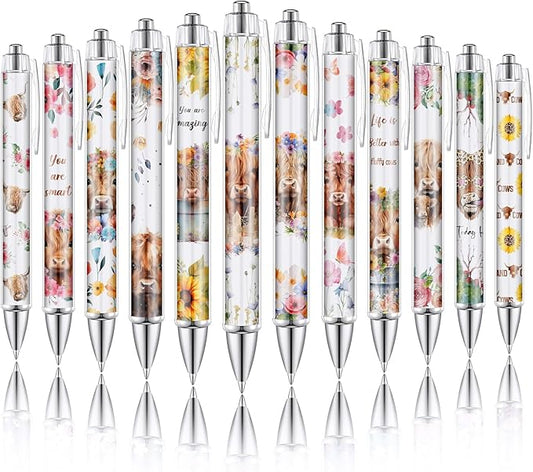 12 Pcs Christmas Highland Cow Gifts for Highland Cow Lovers Animal Lover Gift Retractable Ballpoint Pens 1.0 mm Black Ink Pen for Students Back to School Classroom Office Supplies