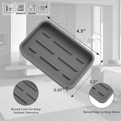 Silicone Kitchen Sink Organizer Tray for Multiple Usage,Easy Clean Sponges Holder for Kitchen Bathroom Counter or Sink,Dish Soap Dispenser,Scrubber,Bottle,Cup Grey 4.9”x 3.2”