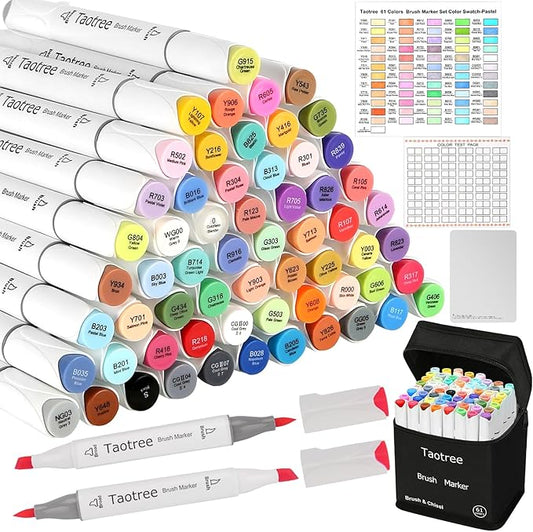 Taotree Alcohol Brush Markers Art Supplies, 61 Colors Dual Tip Art Coloring Markers Pens, Brush & Chisel Tip Sketch Pens, Drawing Supplies Gift for Artist Kid Adult Coloring Book Painting, Sketching