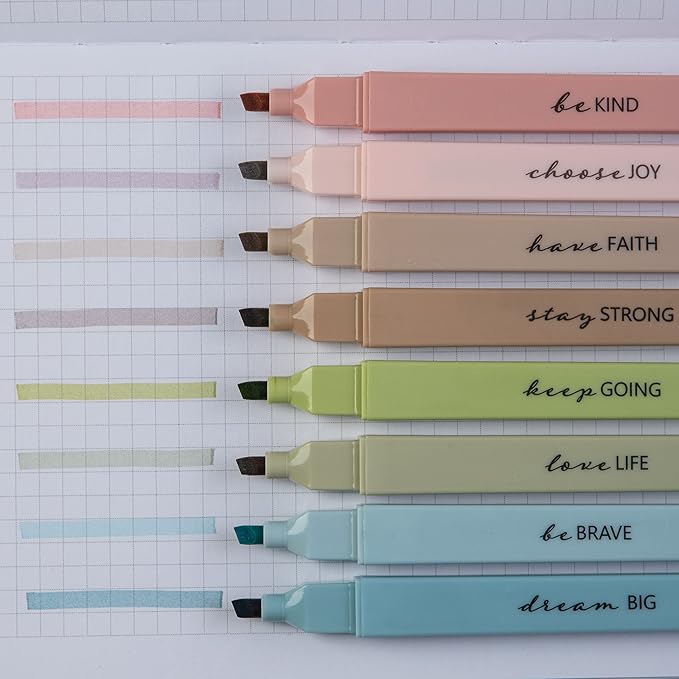 DIVERSEBEE Bible Highlighters with Soft Chisel Tip, 8 Pack Assorted Colors Pens No Bleed, Quick Dry Set, Cute Aesthetic Markers, Bible Study Journaling Supplies and Accessories (Earthy)