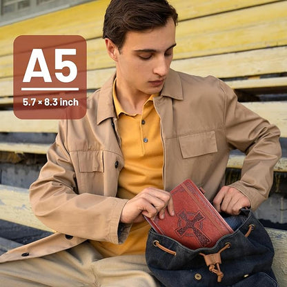 CAGIE Leather Lined Journal Notebook for Men & Women, Debossed Cross, 320 Pages 100 GSM Thick Paper, A5 Hardcover Journaling Notebooks for Writing, 5.7'' X 8.3'' Diary, Rust Brown