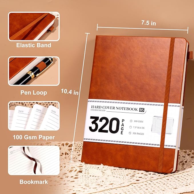 CAGIE Journal Notebook for Men Women Brown- B5 Large Journaling Notebooks Journals Leather for Writing Work Diary Hardcover Thick