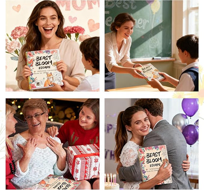 Adult Coloring Book Set with 36 Dual-Tip Markers, 32 Floral & Animal Pages, Spiral Bound Gifts for Adults Relaxation, Creative Christmas Gifts for Women and Loved Ones