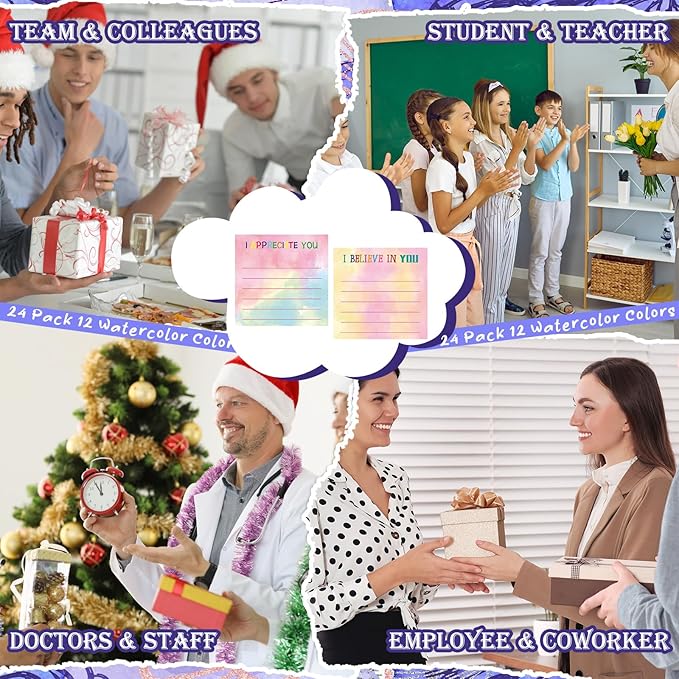 Yinder 12 Pcs Employee Appreciation Sticky Notes Xmas Gift Bulk Motivation Note Pads Mini Inspirational Note Gift for Teacher Nurse Staff Coworker Office Supply 3 x 3'' (Appreciation,Watercolor)
