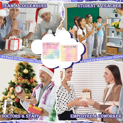 Yinder 12 Pcs Employee Appreciation Sticky Notes Xmas Gift Bulk Motivation Note Pads Mini Inspirational Note Gift for Teacher Nurse Staff Coworker Office Supply 3 x 3'' (Appreciation,Watercolor)