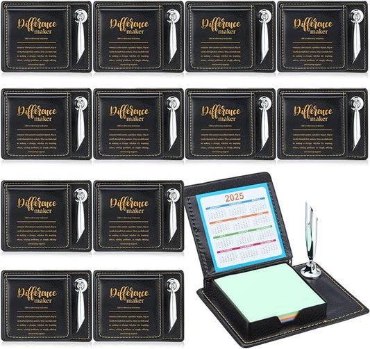 Thenshop 12 Pcs Difference Maker Sticky Note Holder Employee Appreciation Gifts for Christmas Appreciation Notepad and Pen Holder with PU Leather Box Thank You Gifts for Women Men Friend Coworker