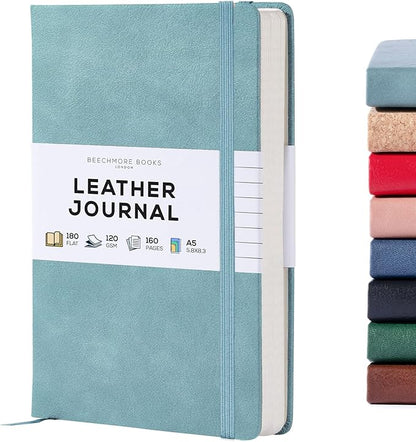BEECHMORE BOOKS Lined Journal Notebook, 5.8 x 8.3 inch, A5 160 Lined Pages, Hardcover Leather Journals for Women, Men, Writing and Notebooks for Work - 120 GSM Thick Paper, Gifts Box Included
