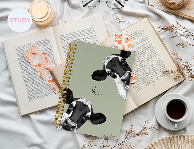Cow Notebook Journal,Green Cute Animal Notebook Journal for School Women Teen Girls Kids,Gifts for Cow Lovers,Hardcover Spiral Notebooks for Work Notes Journaling,5.5x8.3 Inch