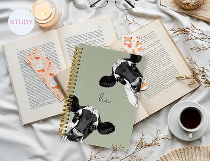 Cow Notebook Journal,Green Cute Animal Notebook Journal for School Women Teen Girls Kids,Gifts for Cow Lovers,Hardcover Spiral Notebooks for Work Notes Journaling,5.5x8.3 Inch