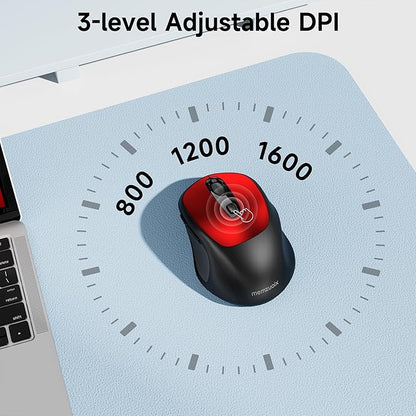 memzuoix Wireless Mouse, 2.4GHz Nano Receiver, 3 DPI Levels (800/1200/1600), 6 Buttons, Compatible with PC/Mac/Laptop - Red