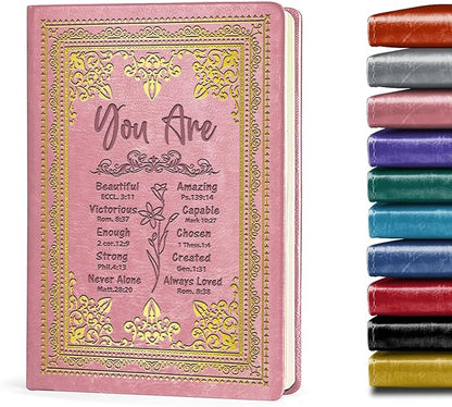 Pink A5 Lined Leather Journal Notebook,Inspirational Christian Gifts Hardcover Executive Notebooks for Men Women,200 Pages 100 Gsm Thick Ruled Paper Daily Diary for School,Family ,Friends,Work (You Beautiful Pink)