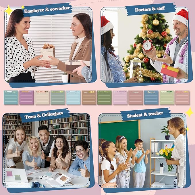 Yinder 24 Pcs Inspirational Sticky Notes Christmas Stocking Stuffers Motivational Sticky Notes Pad Employee Appreciation Gift Bulk for Teacher Nurse Coworker Office 3 x 3''(Appreciation,Morandi Color)