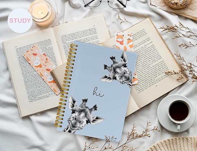 Giraffe Notebook Journal,Blue Cute Animal Notebook Journal for School Women Teen Girls Kids,Giraffe Gifts for Animal Lovers,Hardcover Spiral Notebooks for Work Notes Journaling,5.5x8.3 Inch