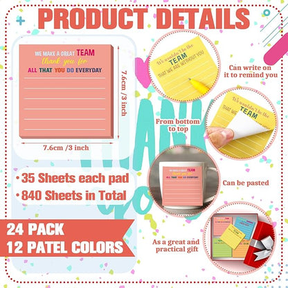 Yinder 24 Pcs Inspirational Sticky Notes Christmas Stocking Stuffers Motivational Sticky Notes Pad Employee Appreciation Gift Bulk for Teacher Nurse Coworker Office 3 x 3'' (Thank You,Light)