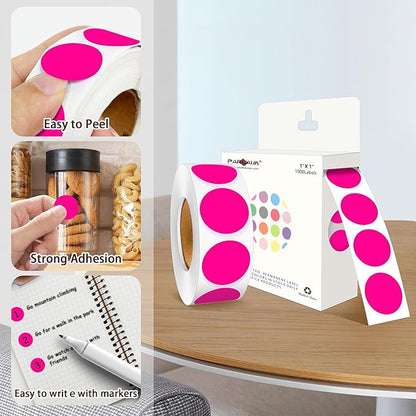 PARLAIM 4 Rolls 4000PCS 1 inch Round Color Coding Circle Dot Labels, 4000Pcs Color- Coding Label Sticker for Home Office Classroom (Fluorescent Pink)