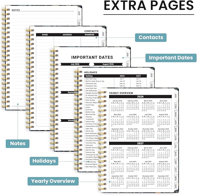 2026 Planner, Weekly and Monthly Planner for Women, January 2026 - December 2026, Hardcover 2026 Calendar Planner Book with Tabs, Inner Pocket, Spiral Bound, Perfect for Office Home School Supplies - A5 (6.3" x 8.5"), Jungle Peacock