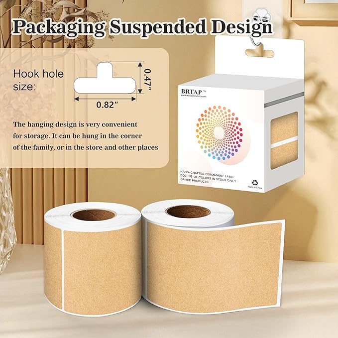 Color Coding Packing Labels 3X5 Inch 250 Per Roll, Rectangular Kraft Brown Moving Stickers for Boxes Color Coded, Packing Labels Stickers for Inventory Warehouse