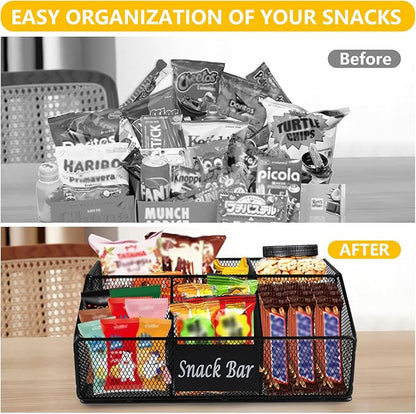 Snack Organizer for Countertop, 5 Compartments Metal Snack Basket Container, Chips Organizer, Snack Bar Station Decor, Kitchen Pantry Organization and Storage
