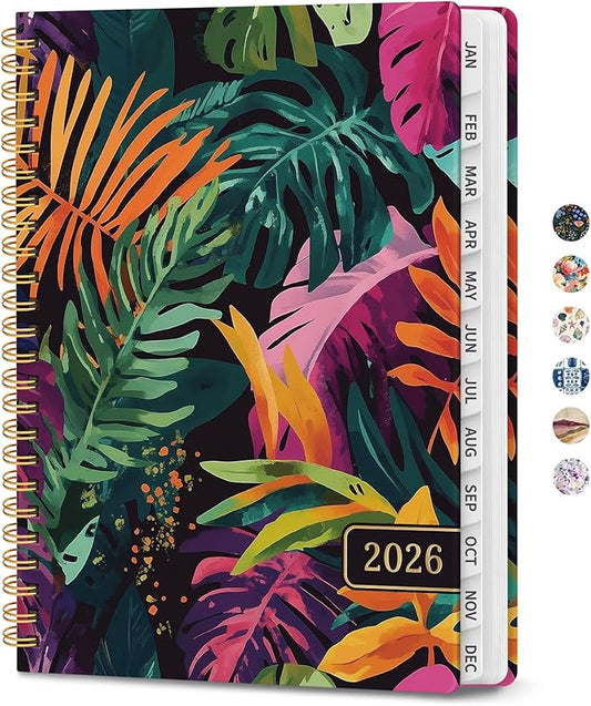 2026 Planner, Weekly and Monthly Planner for Women, Jan 2026 - Dec 2026 Pretty 2026 Calendar Planner with Monthly Tabs, Inner Pocket, Spiral Binding, Perfect for Office Home School - 6.3" x 8.5", Tropical Palms