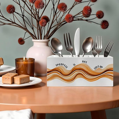 Inspirational Mental Health Pencil Pen Holder for Desk, Progress Is Not Linear Wooden Pencil Holder Organizer for Therapy Office Desk Accessories, School Counselor Office Must Haves