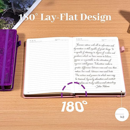 CAGIE Leather Lined Journal Notebook for Men & Women, Debossed Cross, 320 Pages 100 GSM Thick Paper, A5 Hardcover Journaling Notebooks for Writing, 5.7'' X 8.3'' Diary, Purple