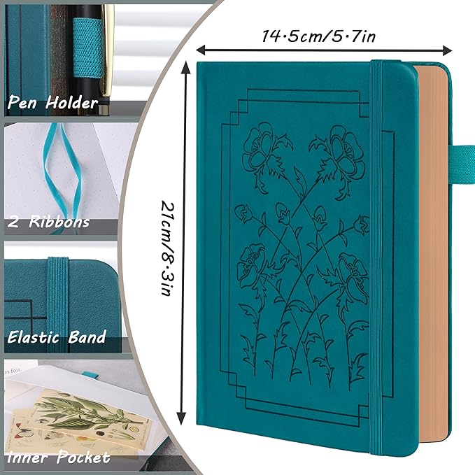 TIEFOSSI A5 Bullet Dotted Notebook, 160gsm Thick Paper, Hardcover Dot Grid Journals for Women Men, 192 Numbered Pages, Ideal for Personal Use, Goals, Organization（Floral）