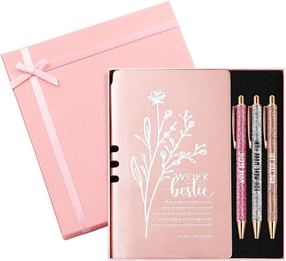 5 Pcs Work Besties Gifts for Women Set Leather Journal Ballpoint Pens with Box Thank You Appreciation Gift for Thanksgiving Christmas Birthday Work Bestie Gifts Coworker Friend (Pink)